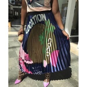 N By Nancy Pleated Accordion Pull On Skirt Location Colorful Twee‎ Plus Size 2XL